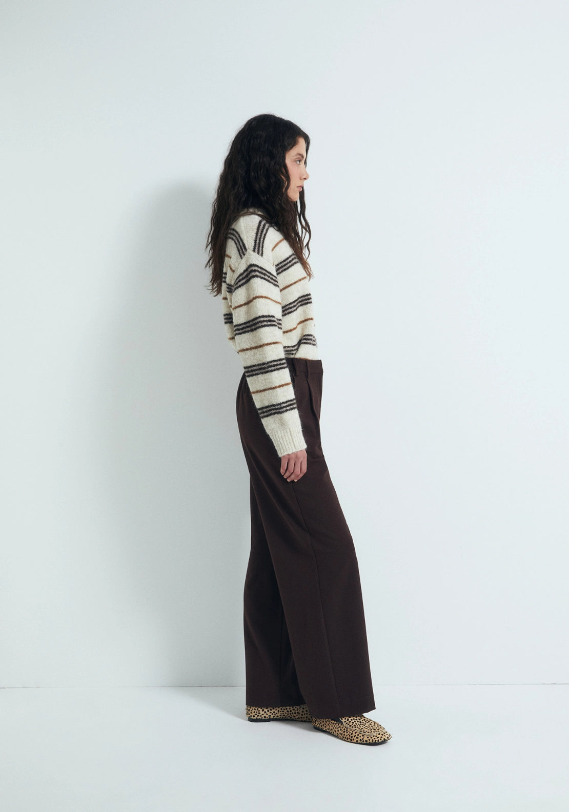Pleated Elasticated Trousers - Brown
