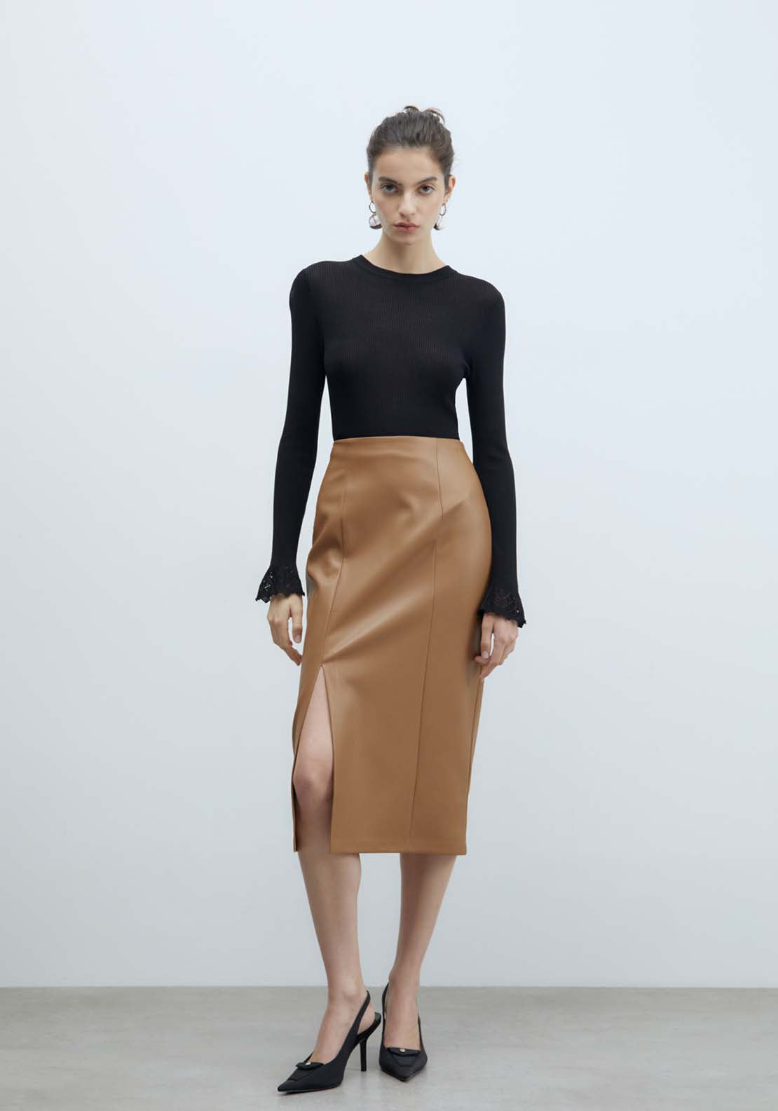 Sfera Midi Skirt - Camel 2 Shaws Department Stores