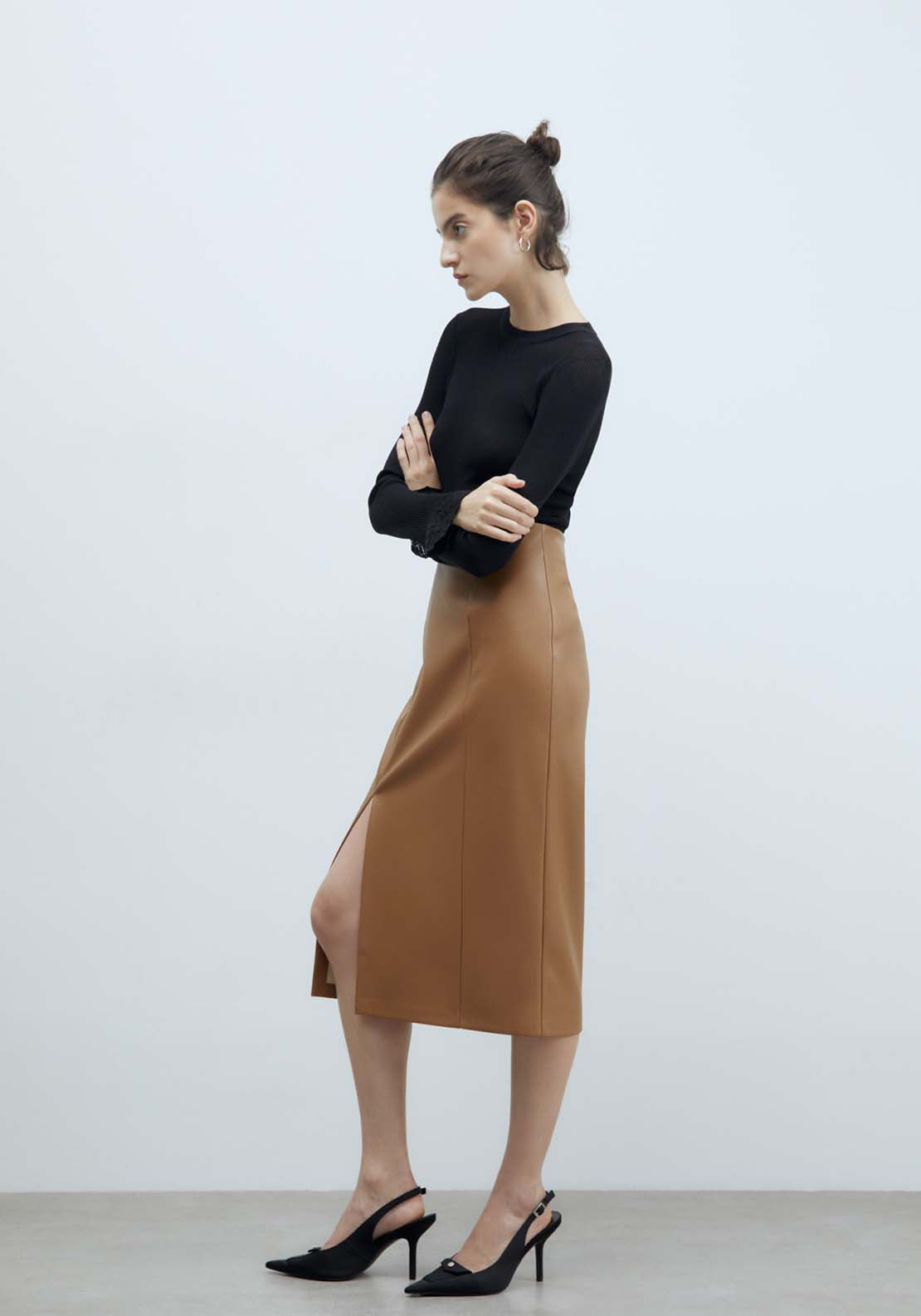 Sfera Midi Skirt - Camel 5 Shaws Department Stores