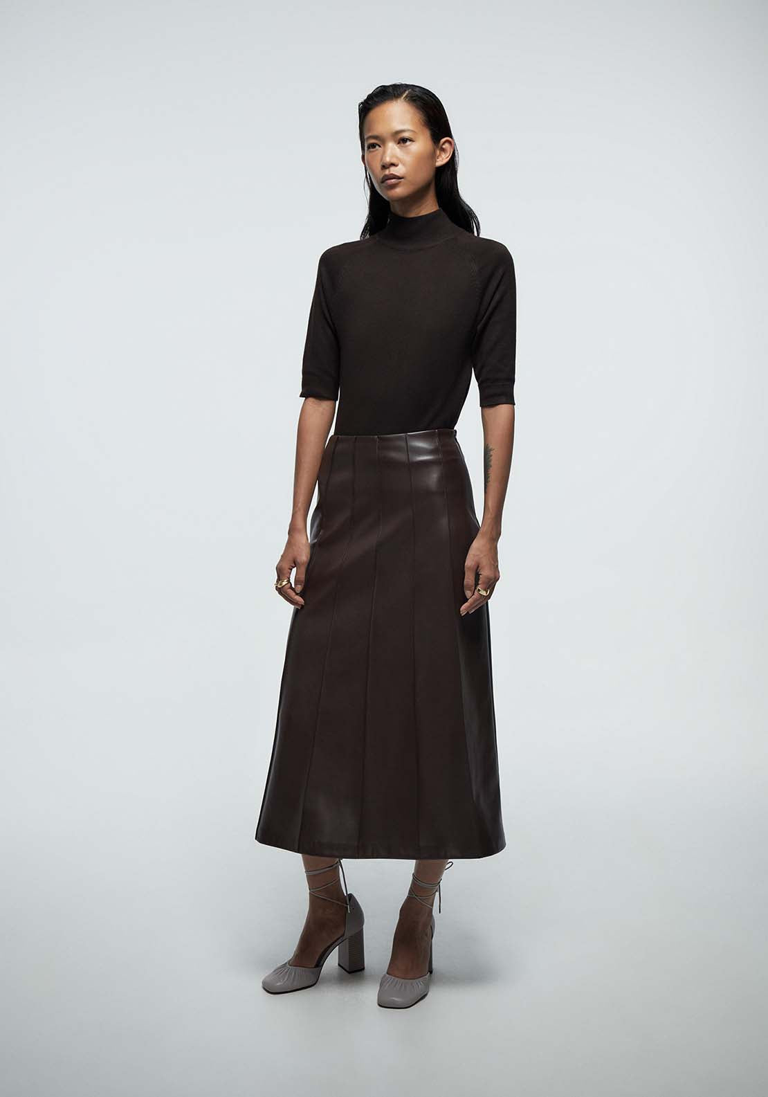 Seam Detail Skirt - Brown