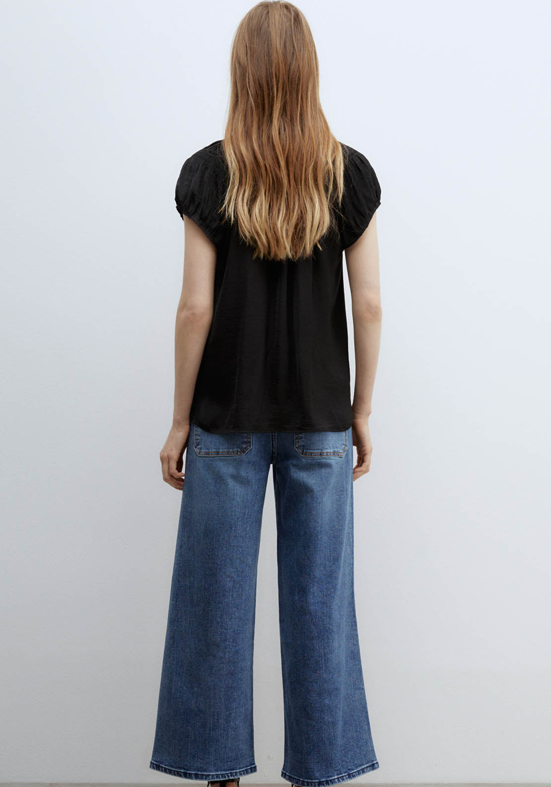 Sfera Round-Neck Elasticated Blouse - Black 5 Shaws Department Stores