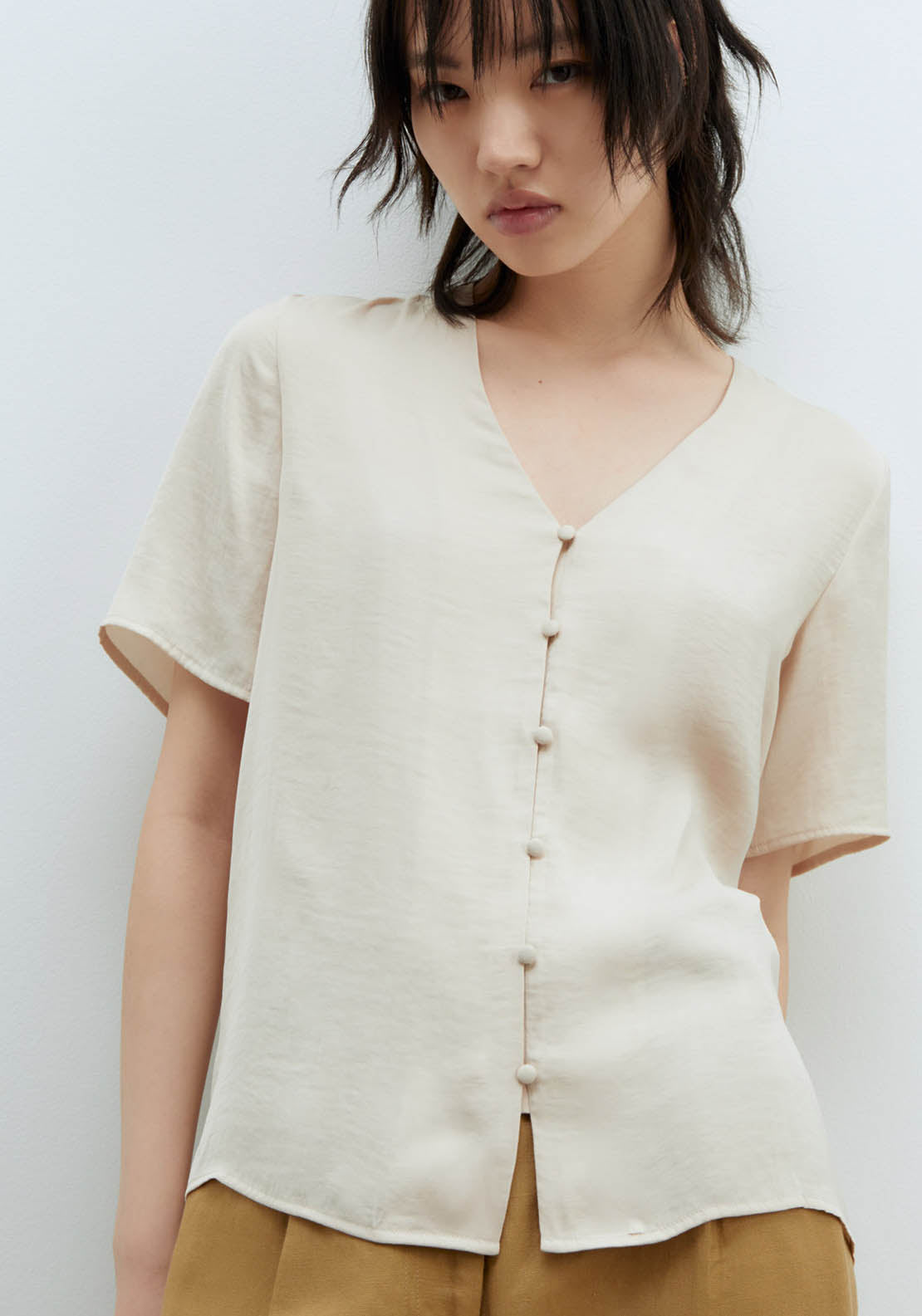 Sfera Short-Sleeved Blouse - Beige 2 Shaws Department Stores
