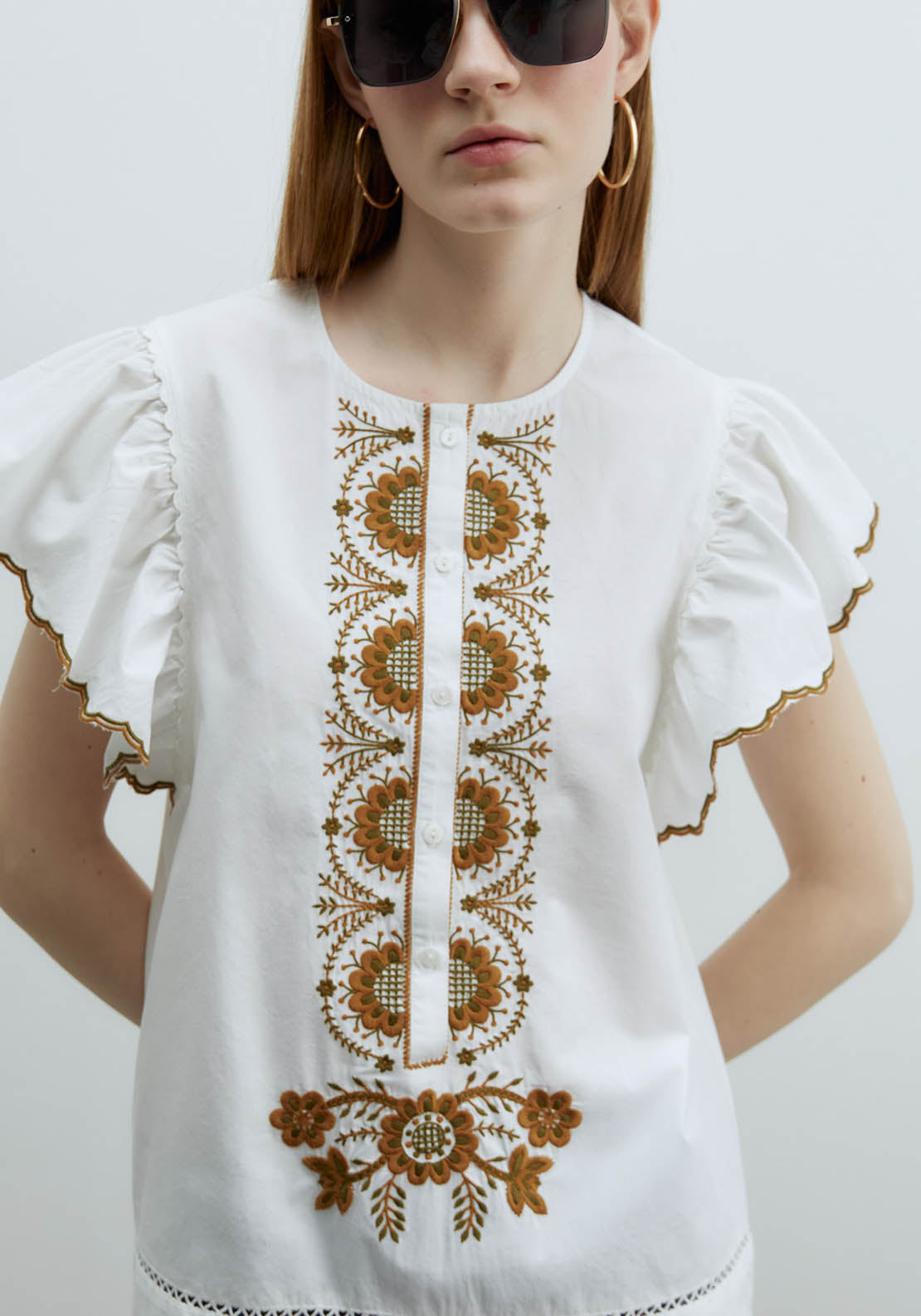 Sfera Ruffles Embroidered Blouse - Green 3 Shaws Department Stores