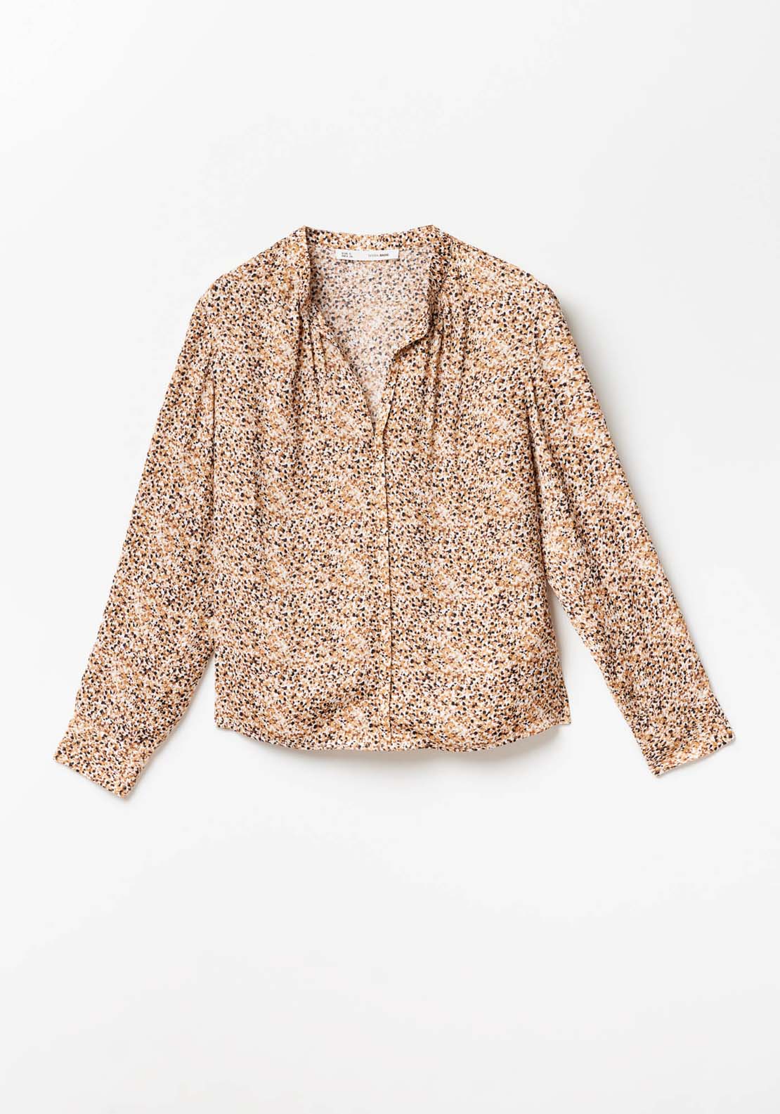 Sfera Printed loose-fit blouse - Camel 5 Shaws Department Stores