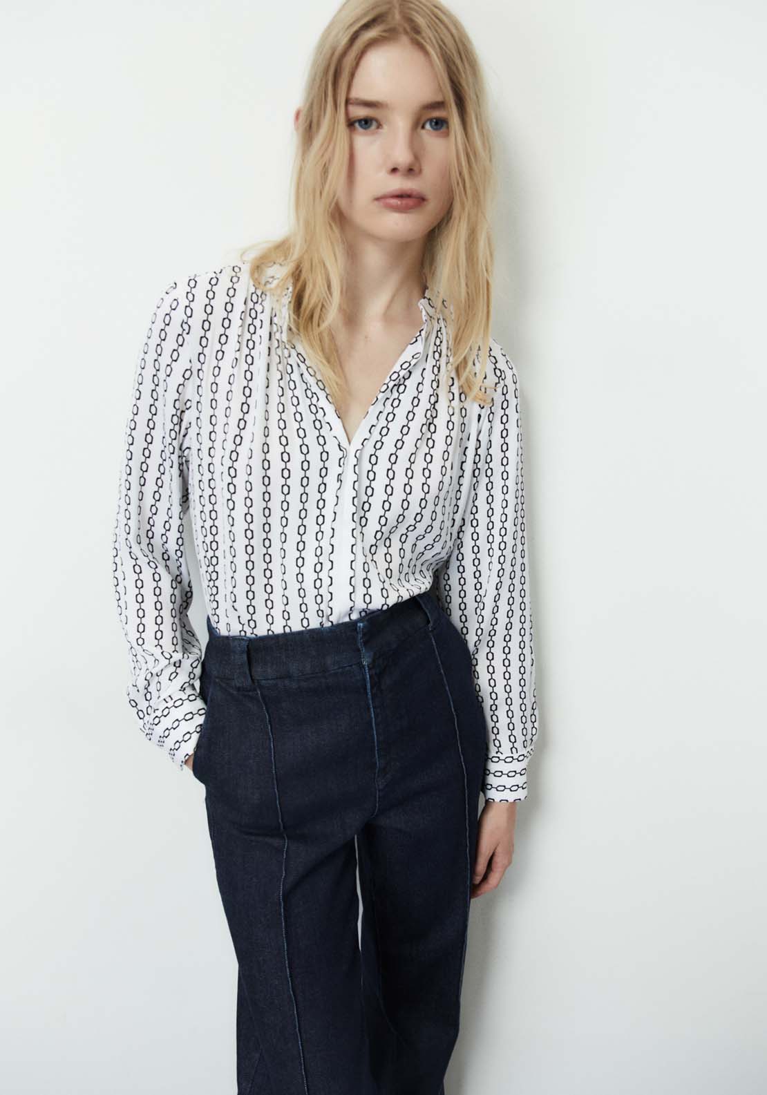 Sfera Printed loose-fit blouse - White And Black 1 Shaws Department Stores