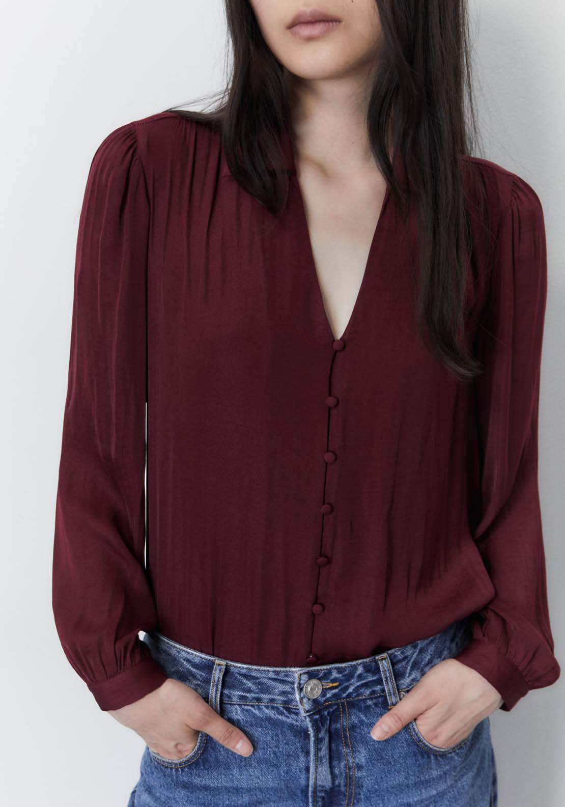 Sfera Buttons blouse - Burgundy 5 Shaws Department Stores