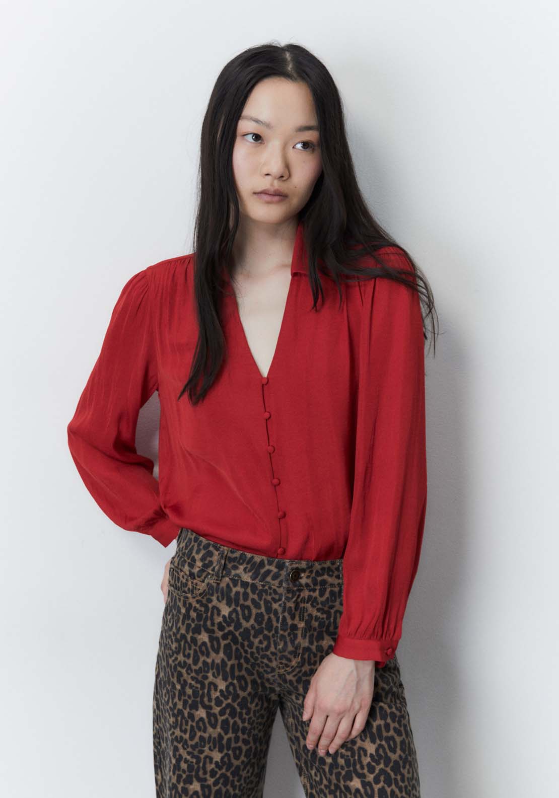 Sfera Buttons blouse - Red 1 Shaws Department Stores