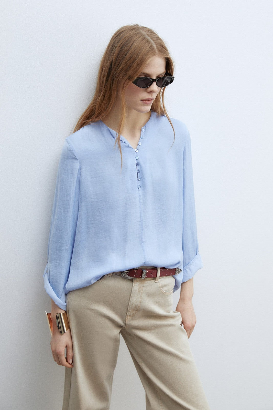 Sfera Buttons loose-fit blouse - Light Blue 1 Shaws Department Stores