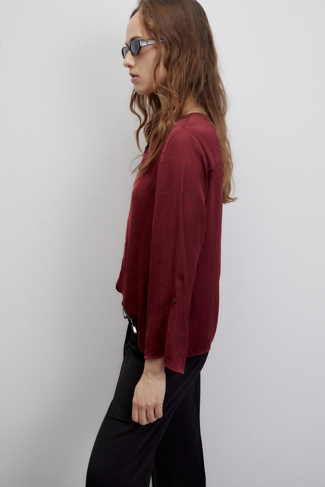 Sfera Buttons loose-fit blouse - Burgundy 3 Shaws Department Stores