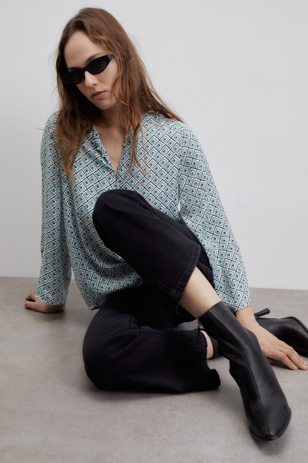 Sfera Printed loose-fit blouse - Green 2 Shaws Department Stores