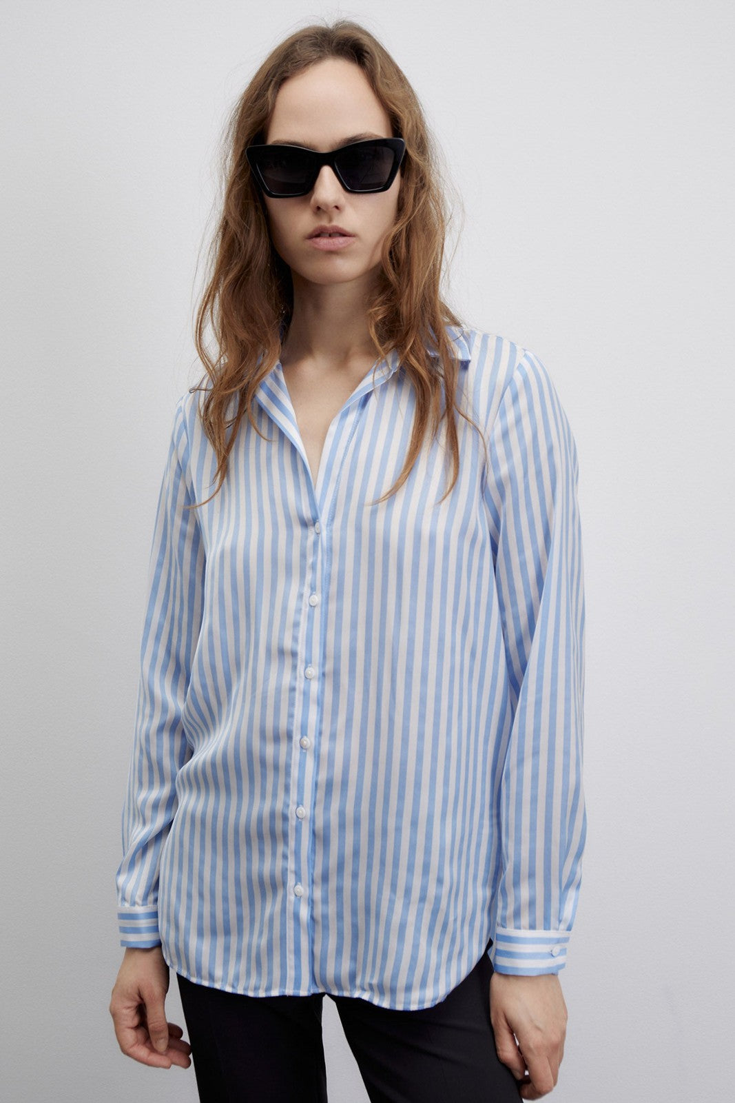 Sfera Stripes shiny shirt - Print Blue 2 Shaws Department Stores