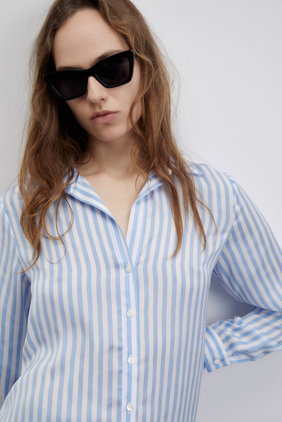 Sfera Stripes shiny shirt - Print Blue 4 Shaws Department Stores