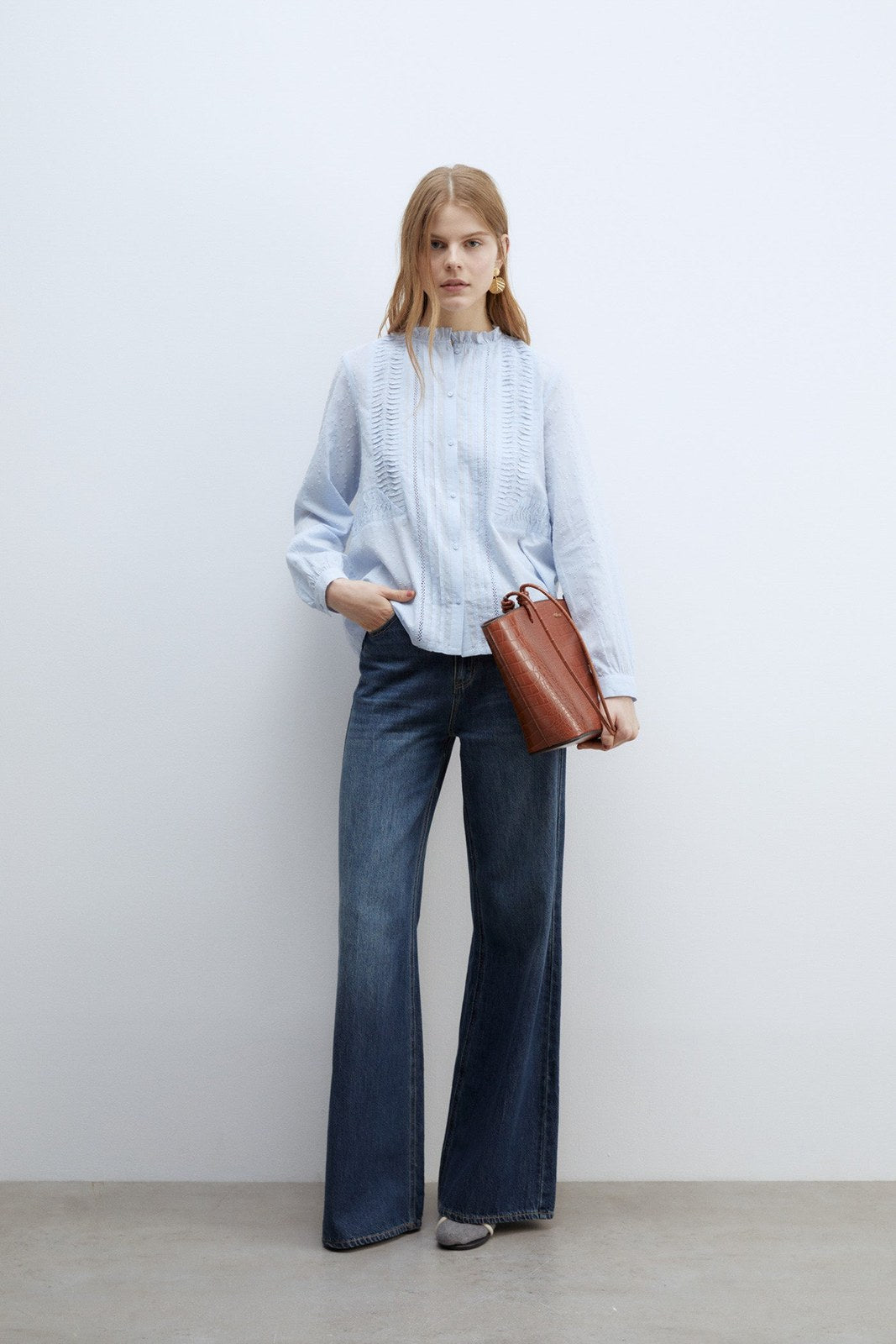 Sfera Lace plumetis shirt - Light Blue 4 Shaws Department Stores