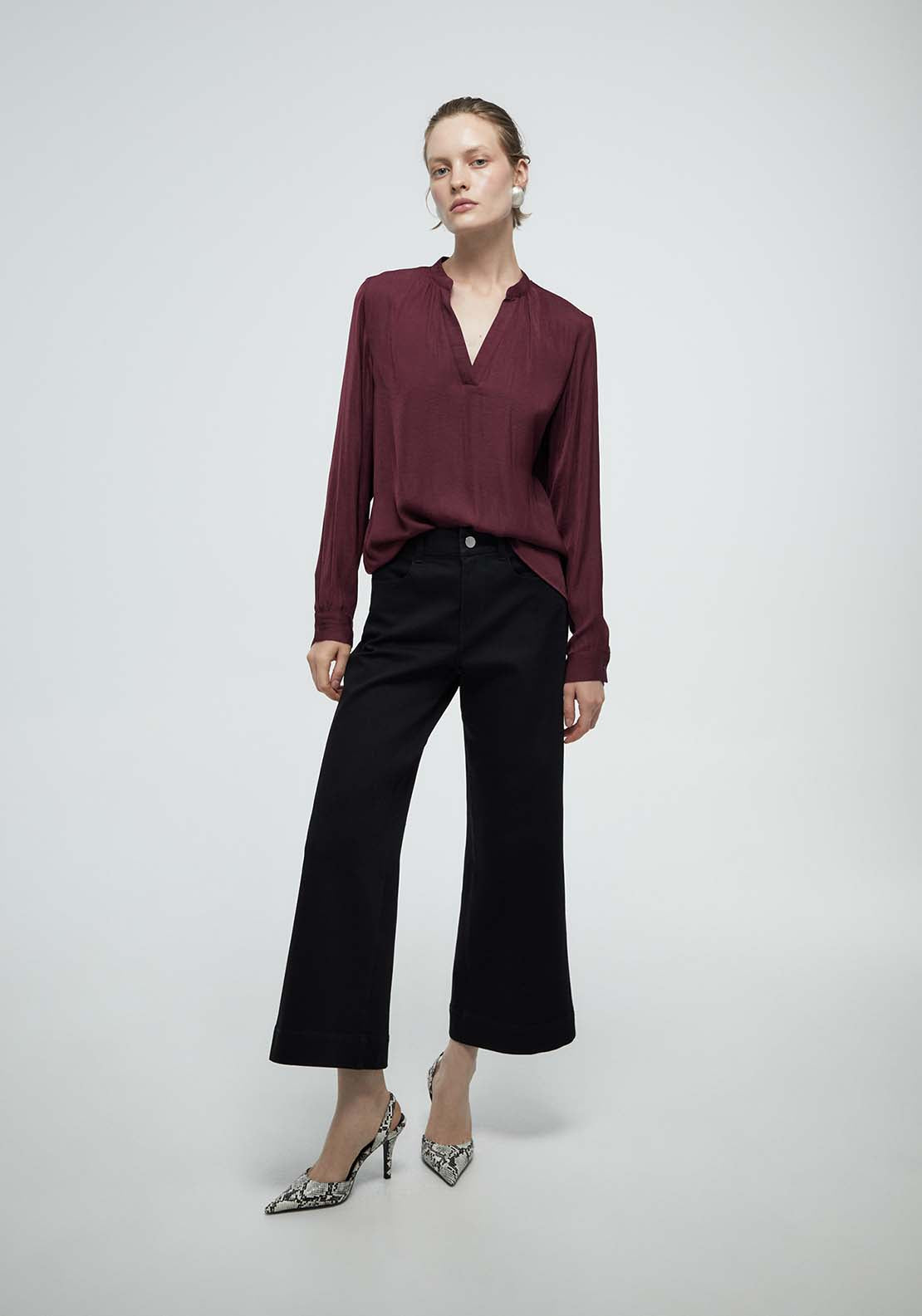 Plain Loose Fit Blouse - Red