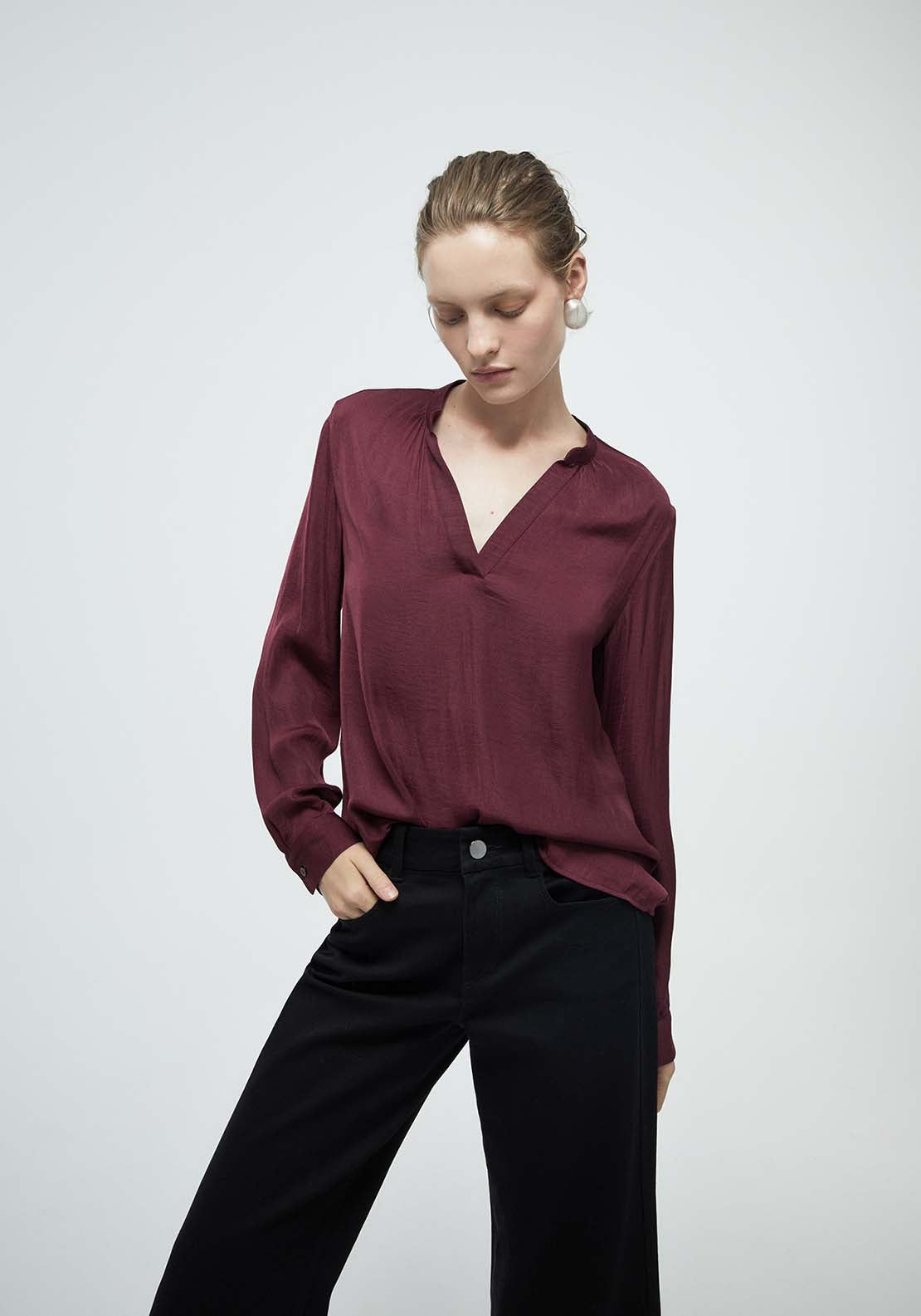 Plain Loose Fit Blouse - Red