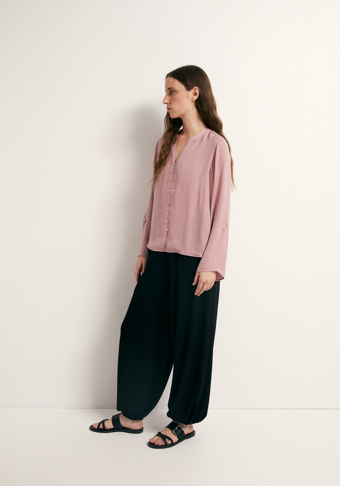 Buttons Loose Fit Blouse - Pink