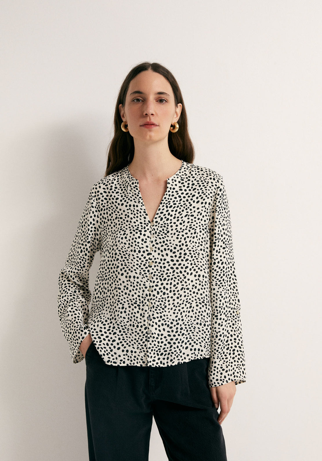 Printed Loose Fit Blouse - White