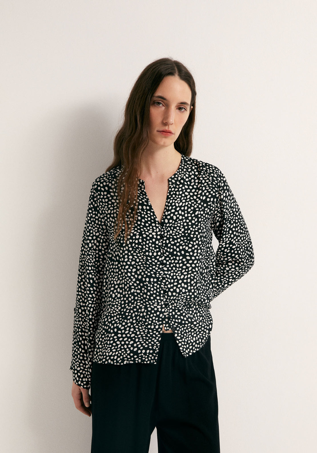 Printed Loose Fit Blouse - Black