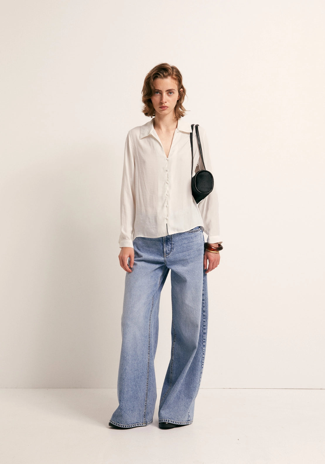 Button Front Camp Collar Shirt - White