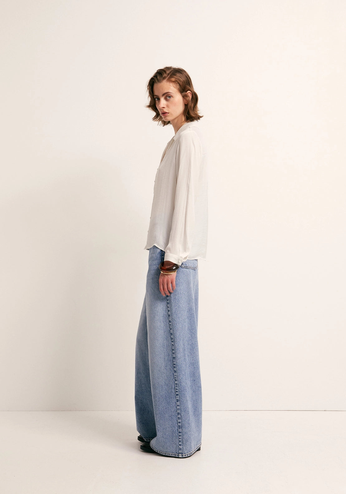 Button Front Camp Collar Shirt - White