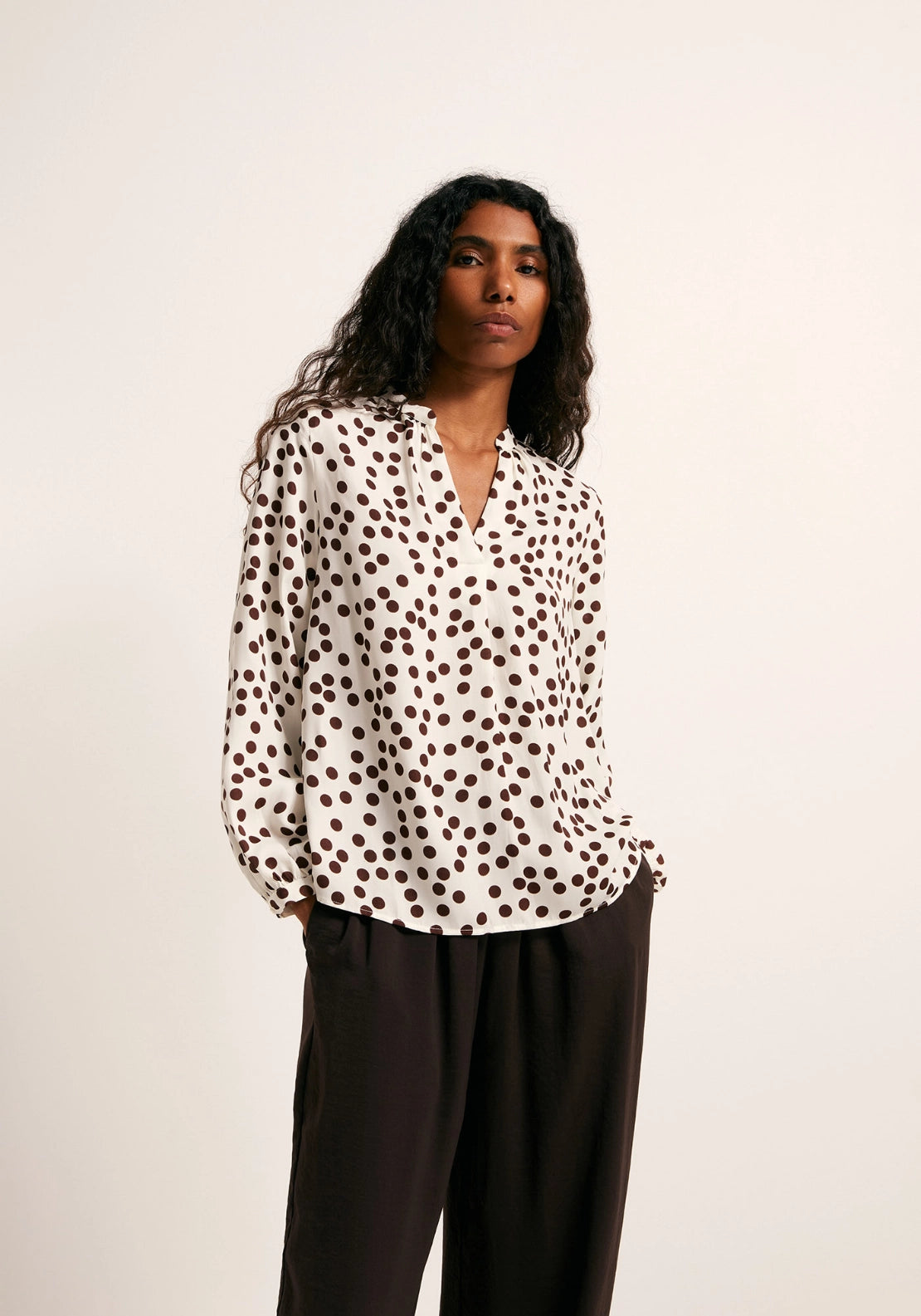 Printed Loose Fit Blouse - Brown