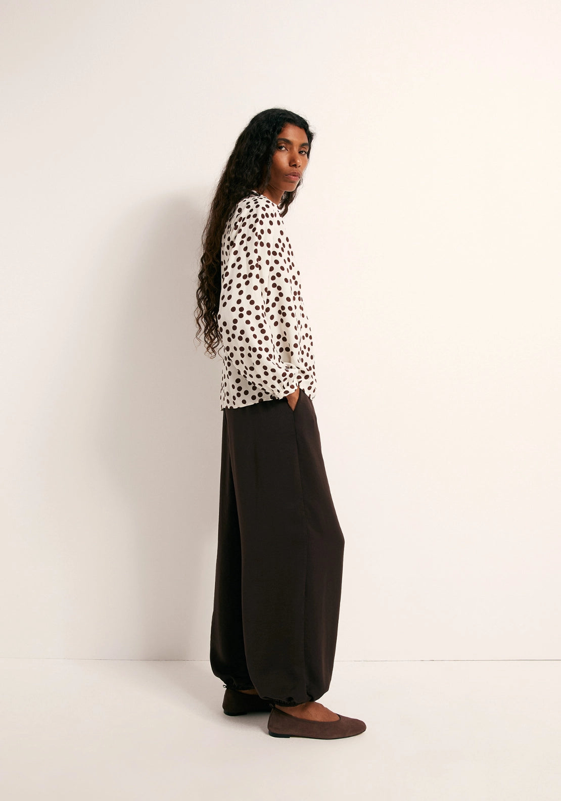 Printed Loose Fit Blouse - Brown