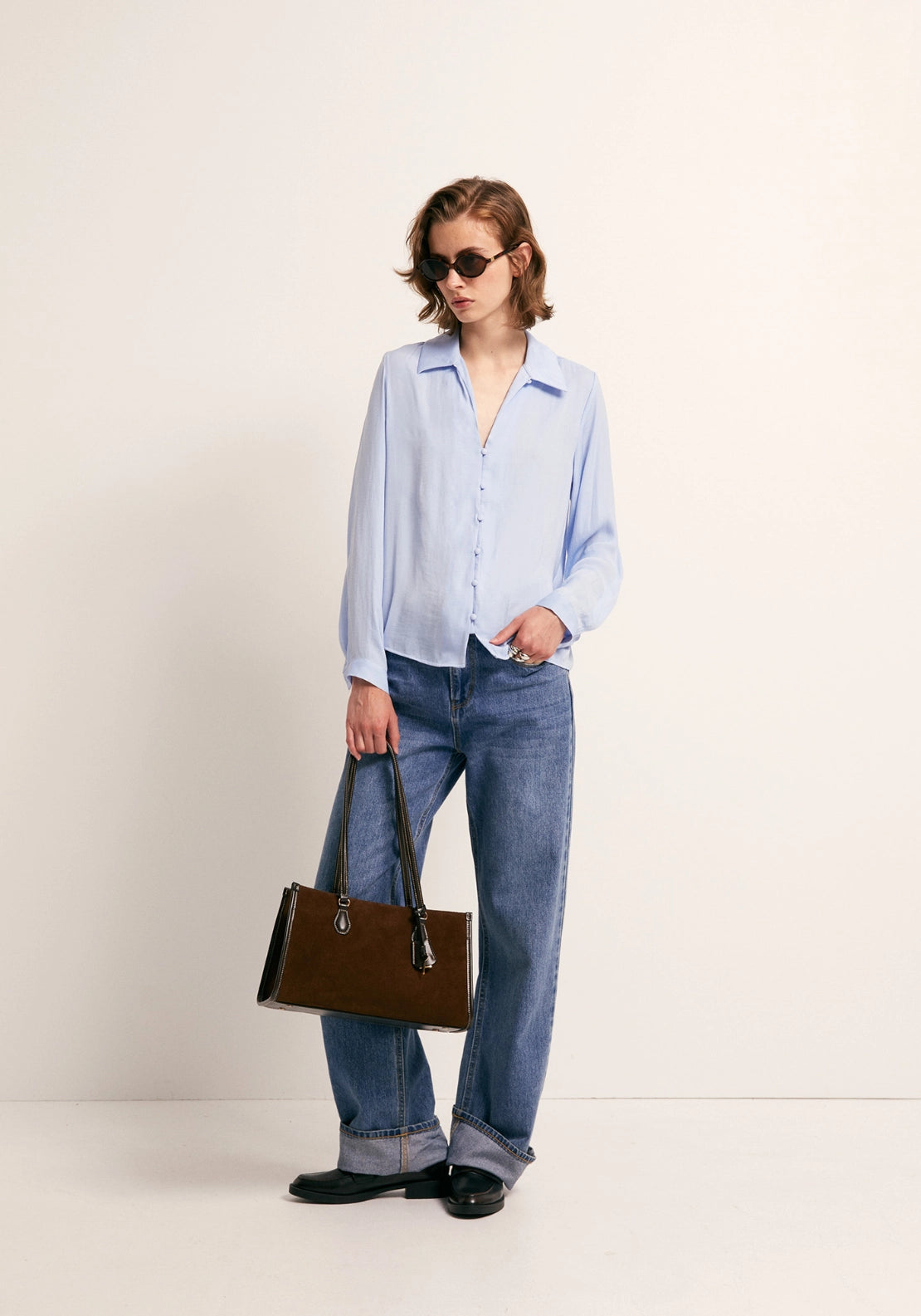 Button Front Camp Collar Shirt - Blue
