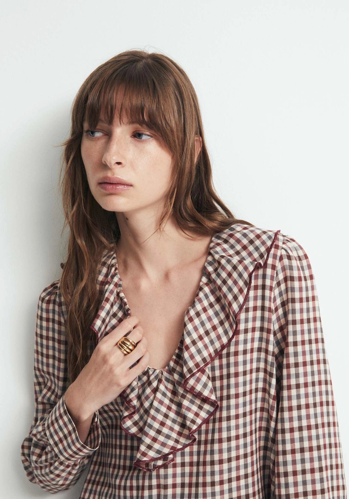 Ruffled Print Blouse - Beige