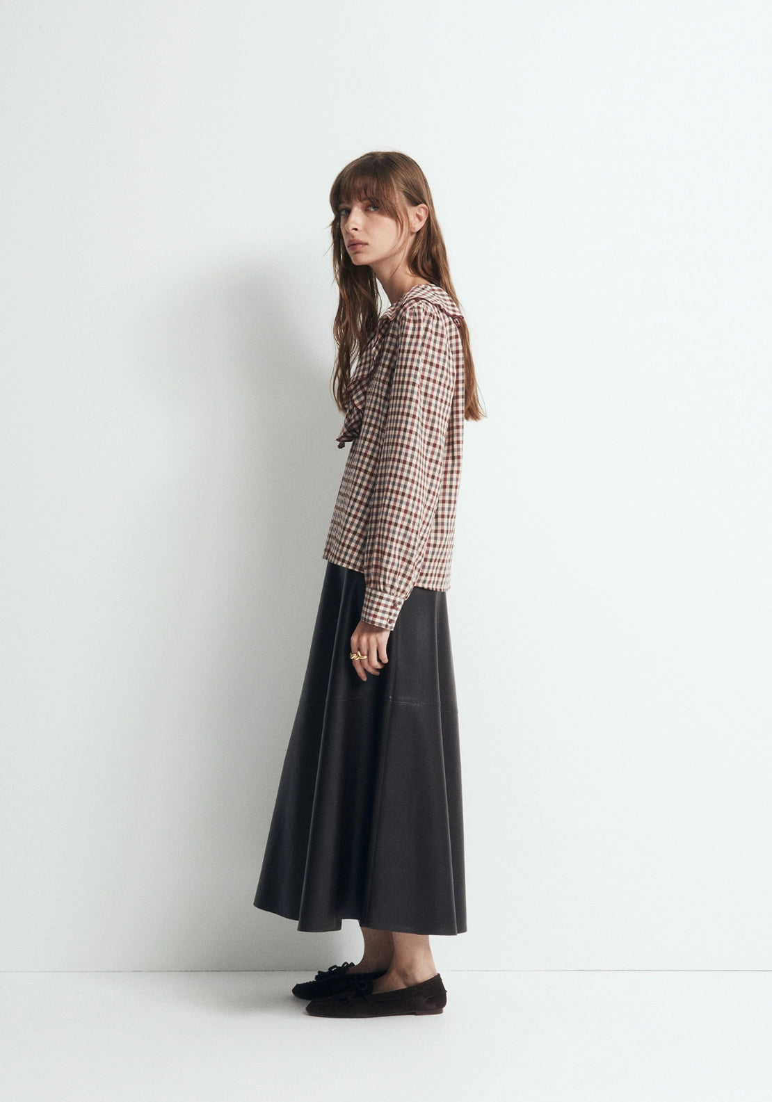 Ruffled Print Blouse - Beige