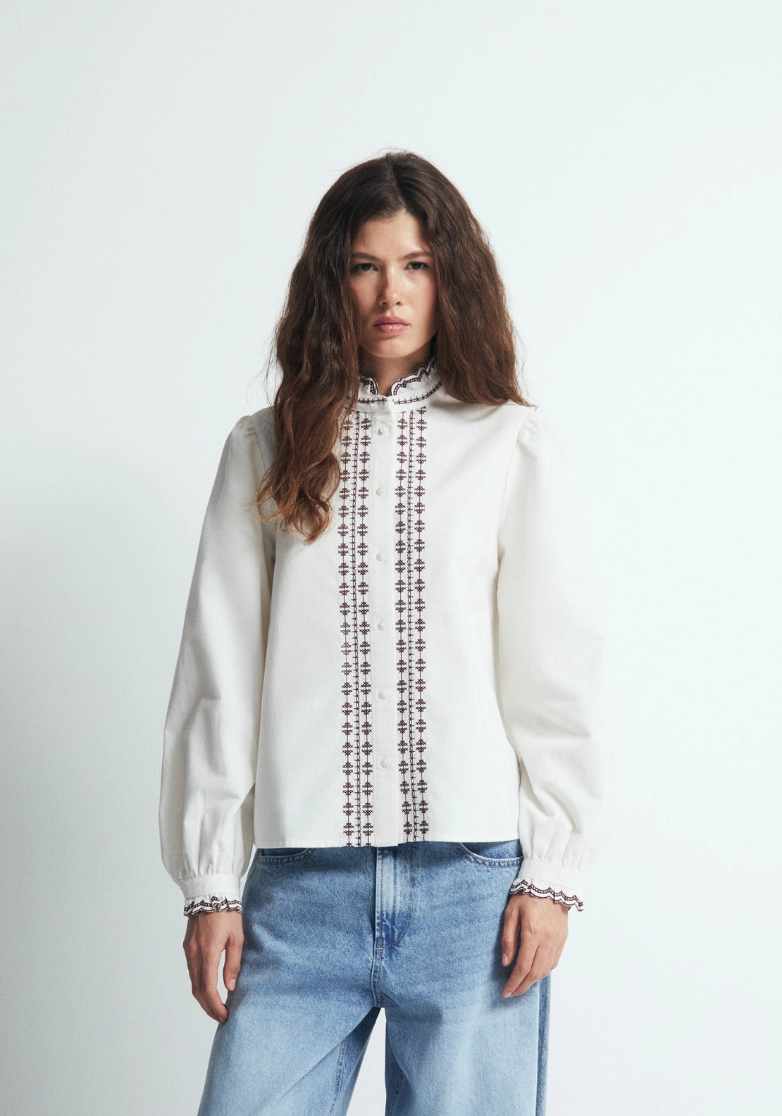 Corduroy Contrast Collar Shirt - Off-white