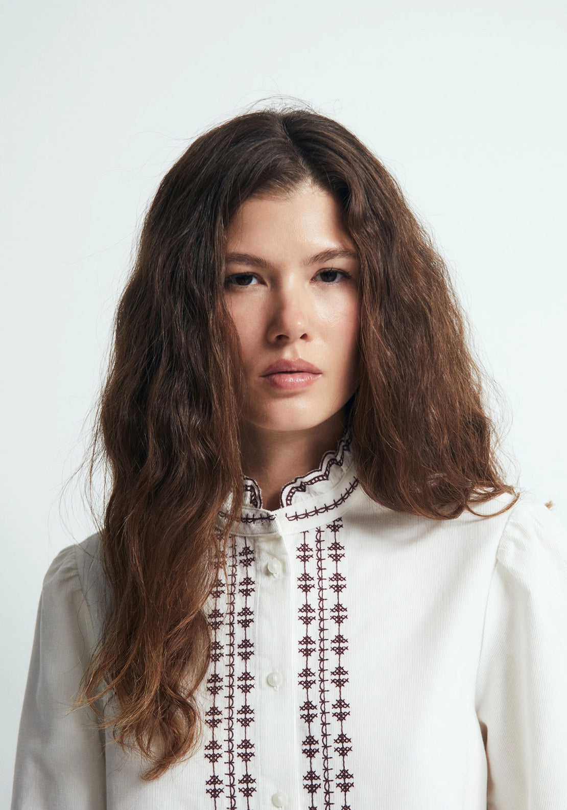 Corduroy Contrast Collar Shirt - Off-white