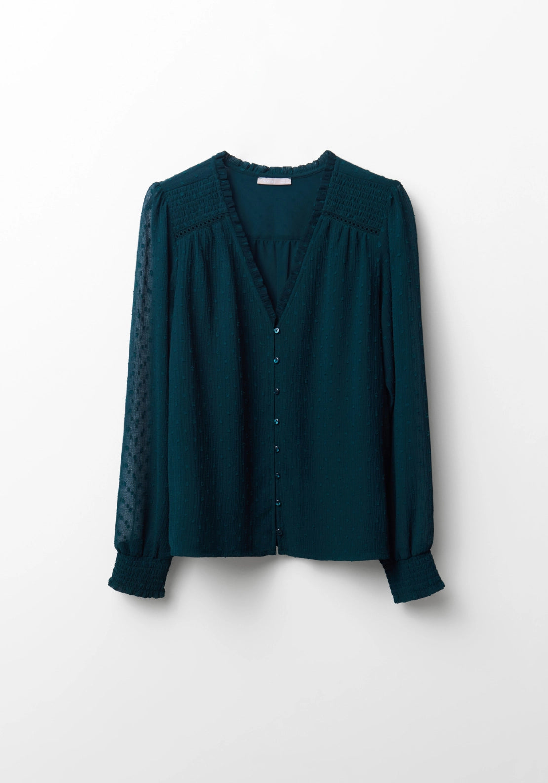 Button Front Swiss Dot Blouse - Green