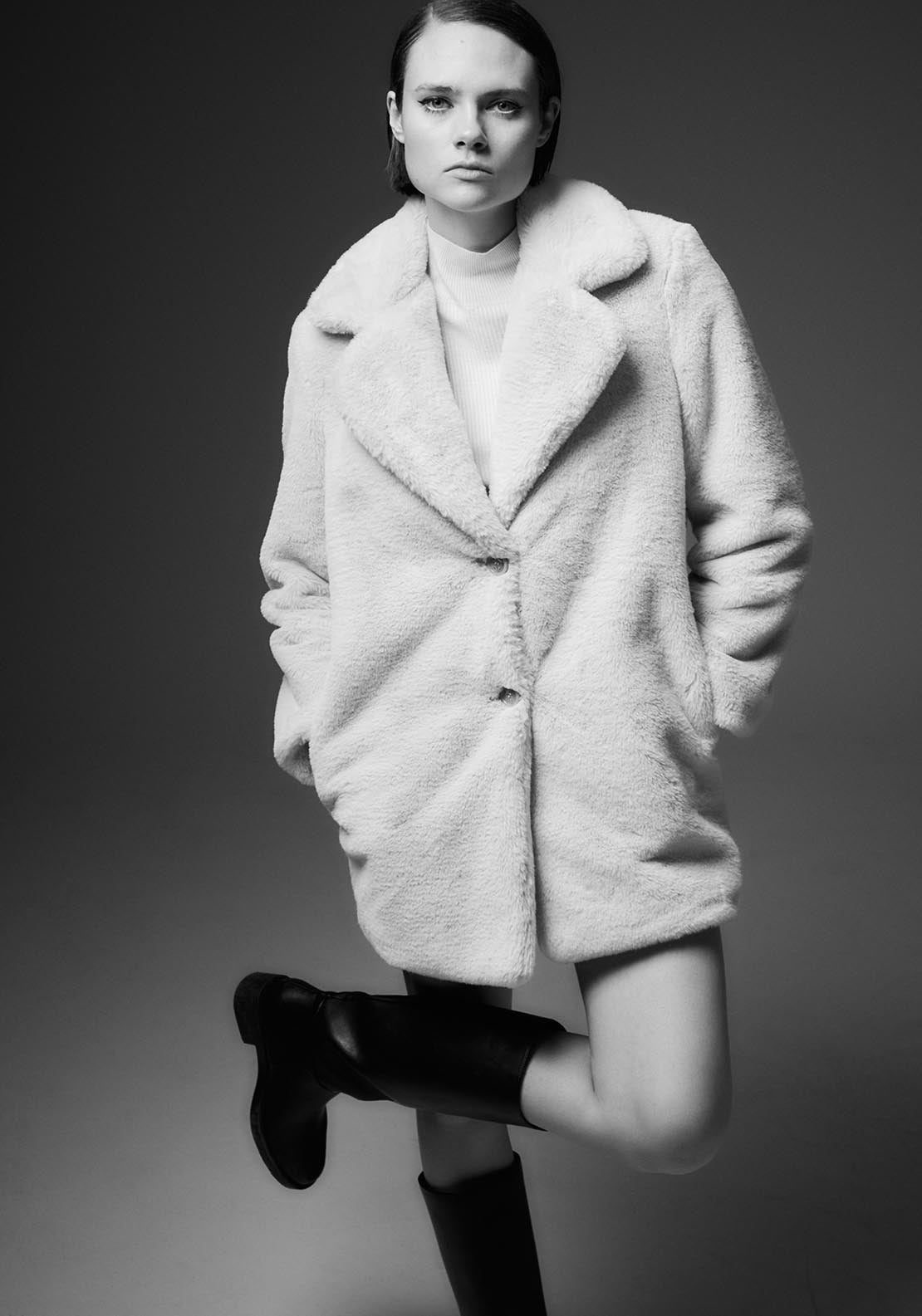 Sfera Lapel collar fur coat - Ecru 2 Shaws Department Stores