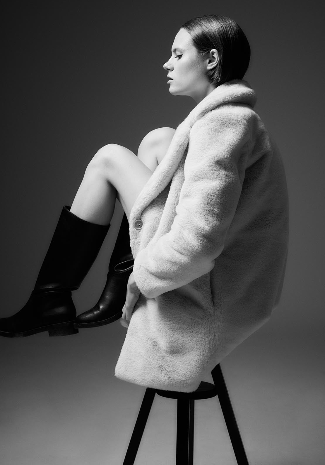 Sfera Lapel collar fur coat - Ecru 5 Shaws Department Stores