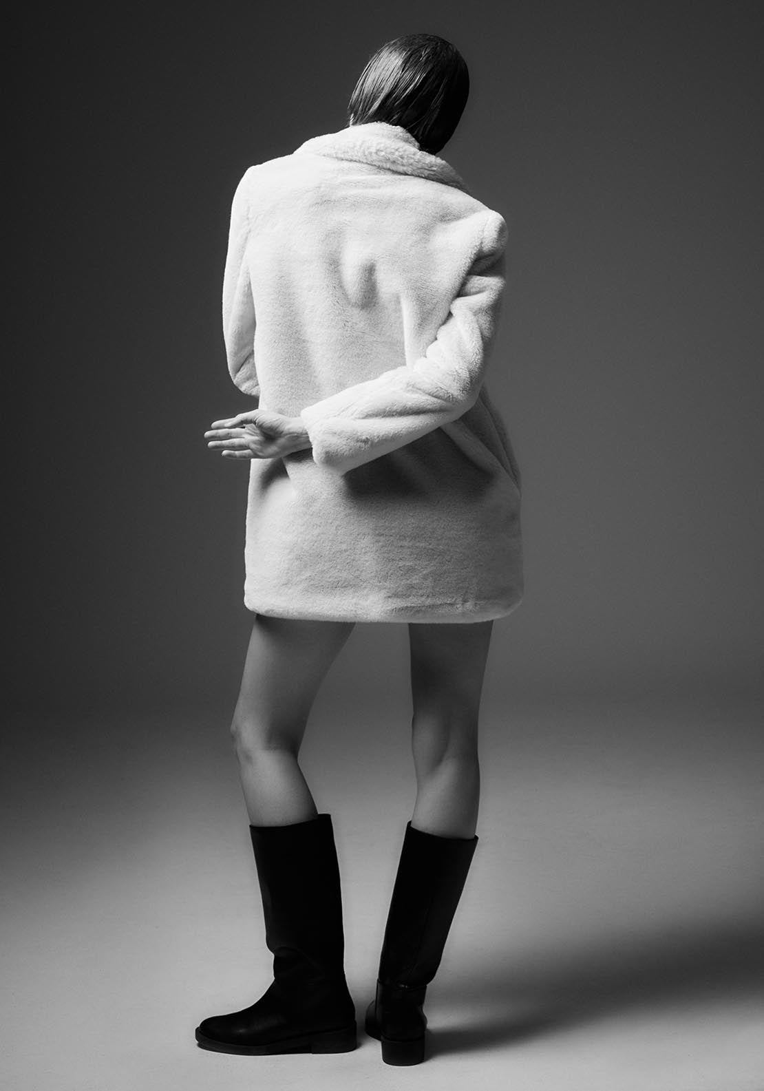 Sfera Lapel collar fur coat - Ecru 4 Shaws Department Stores