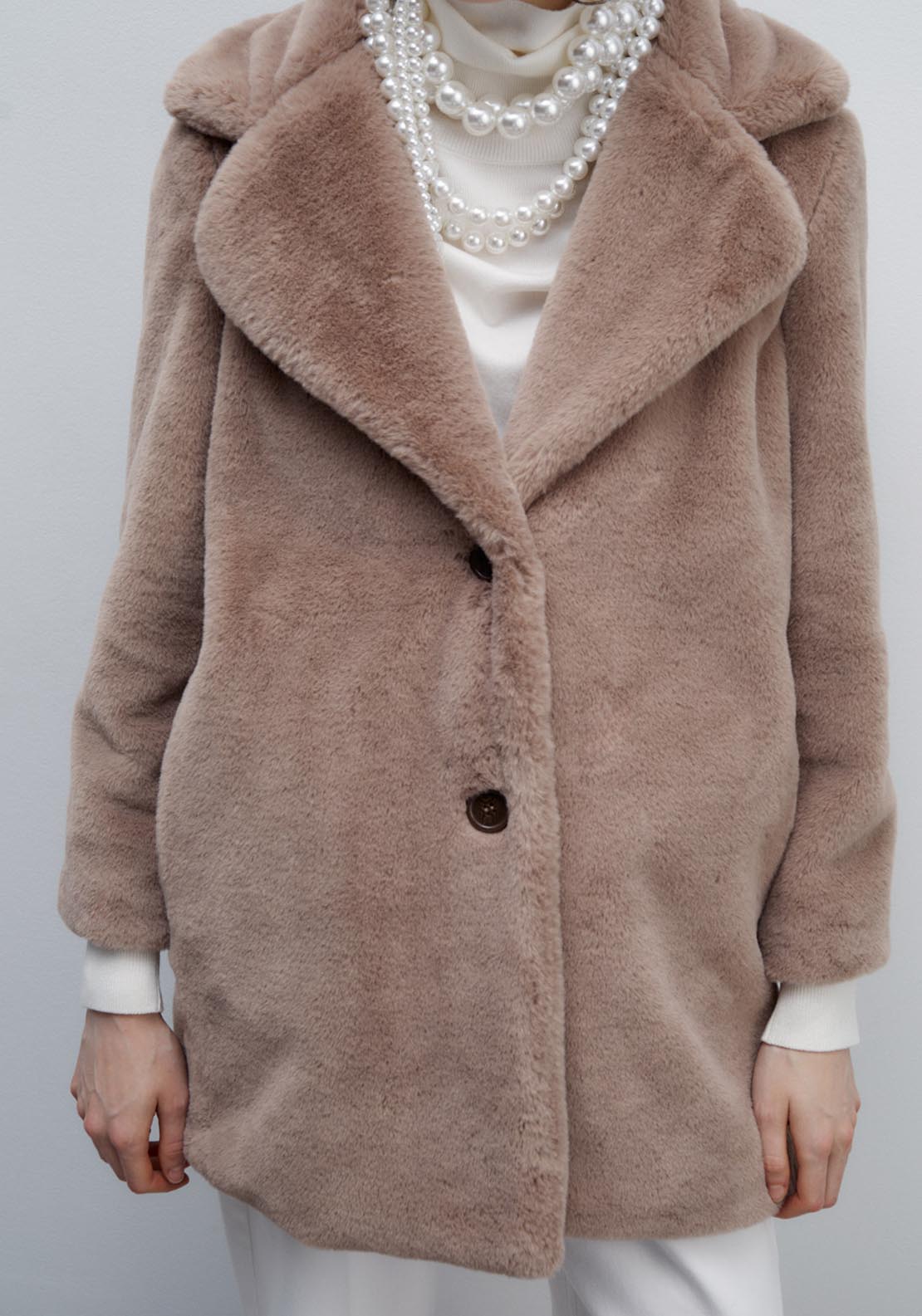 Sfera Lapel collar fur coat - Taupe 4 Shaws Department Stores