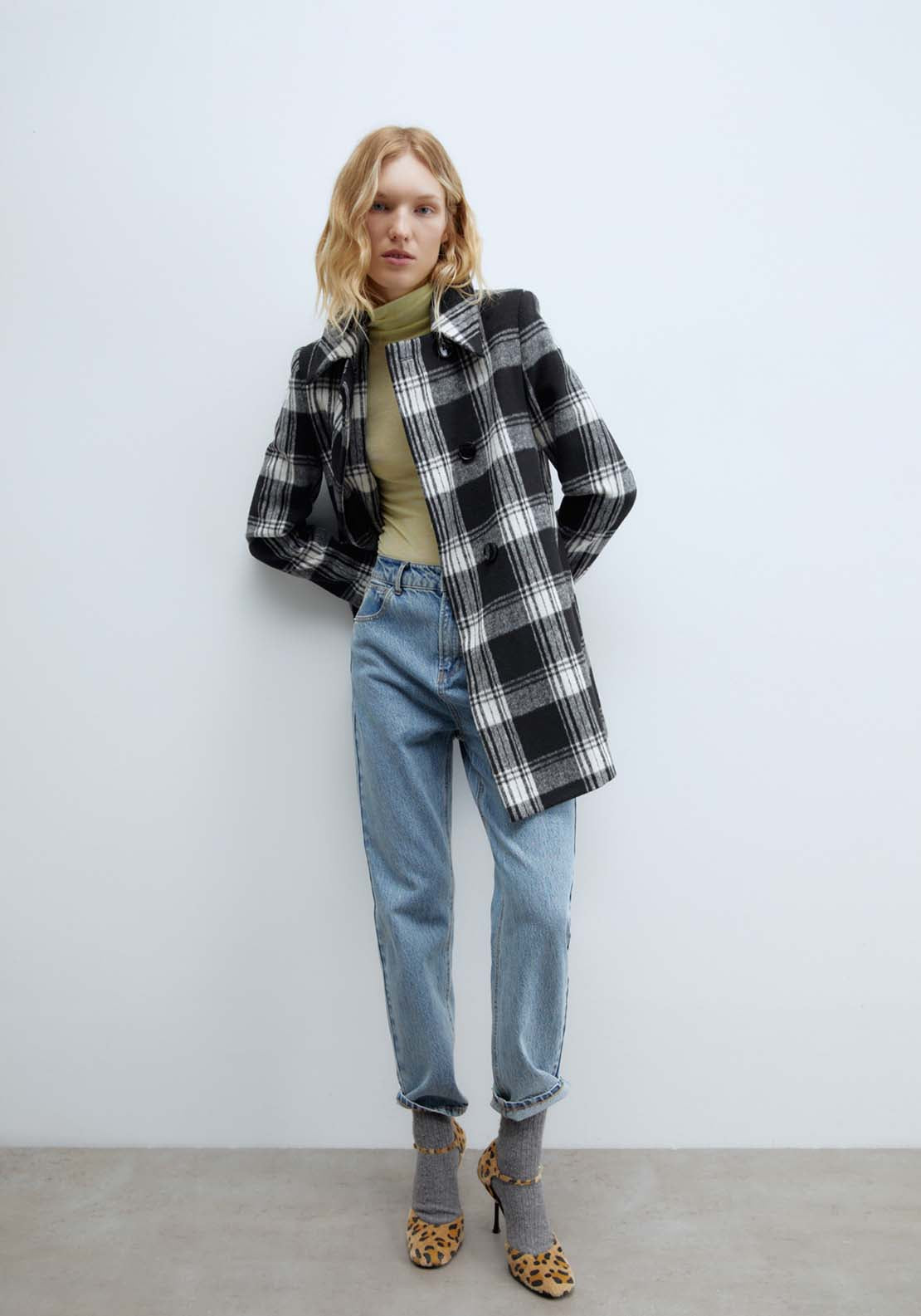 Sfera Double Breasted Coat - Black Check 1 Shaws Department Stores
