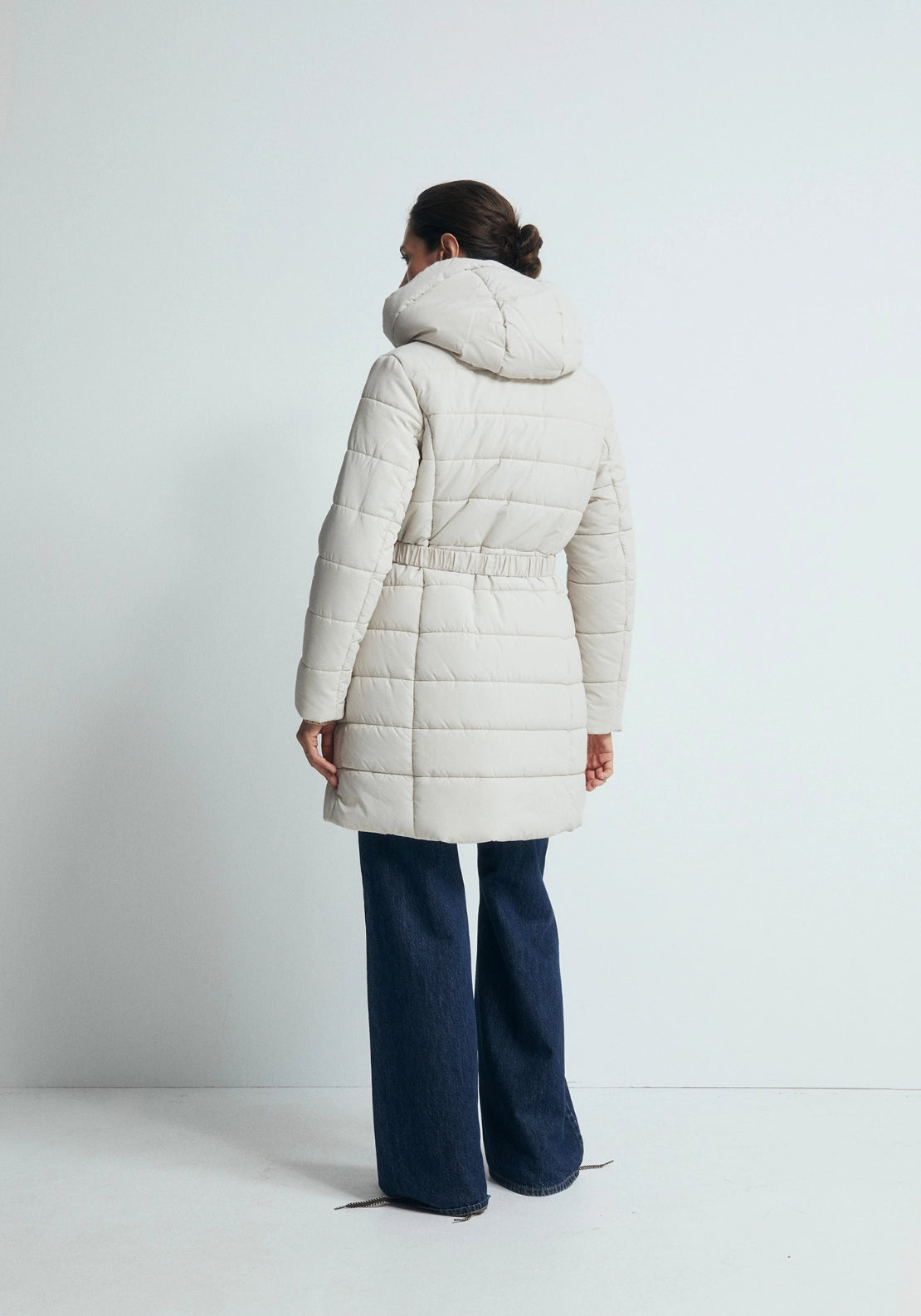 Long Belted Hooded Parka - White Ice