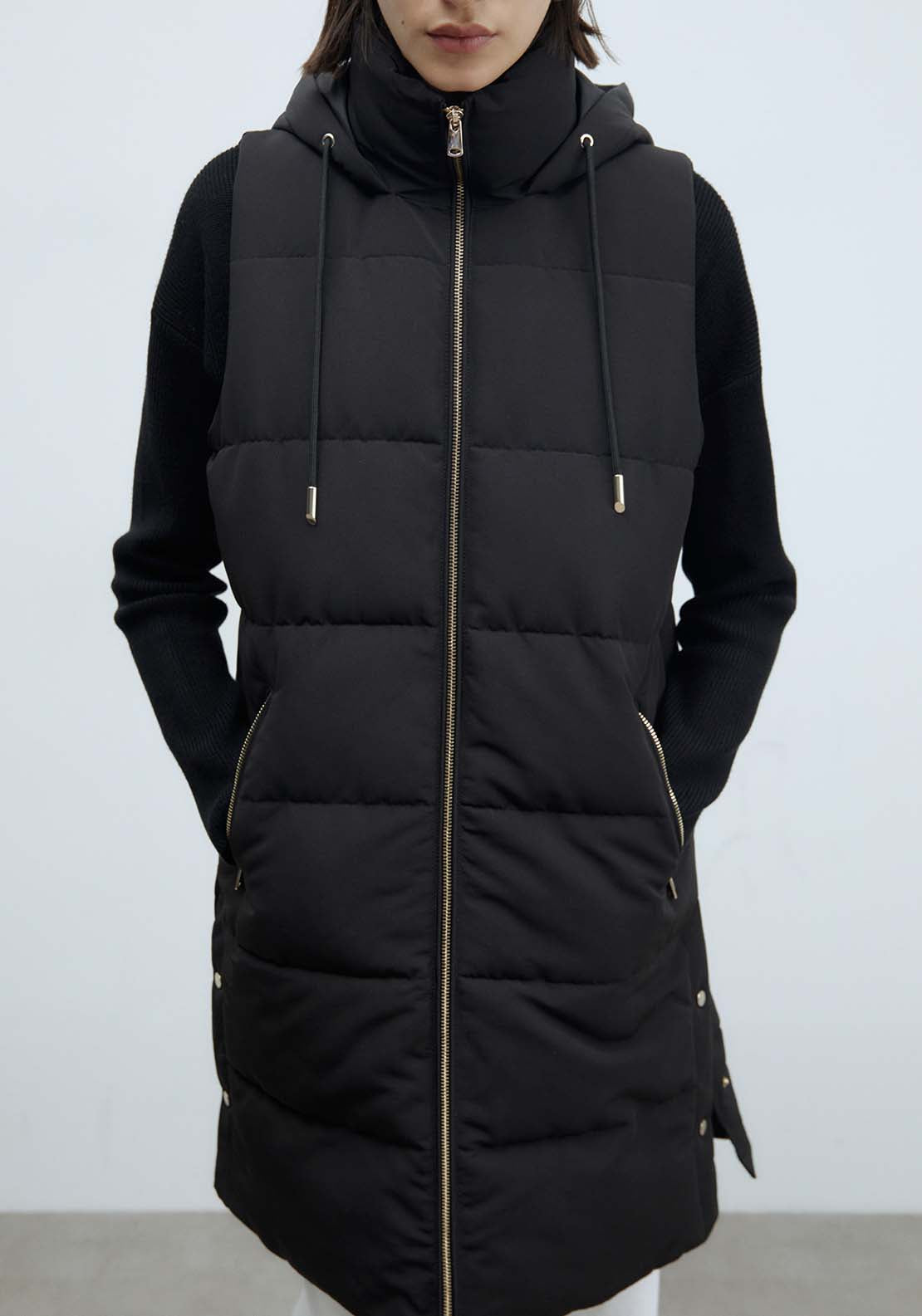 Sfera Zip Long Gilet - Black 2 Shaws Department Stores