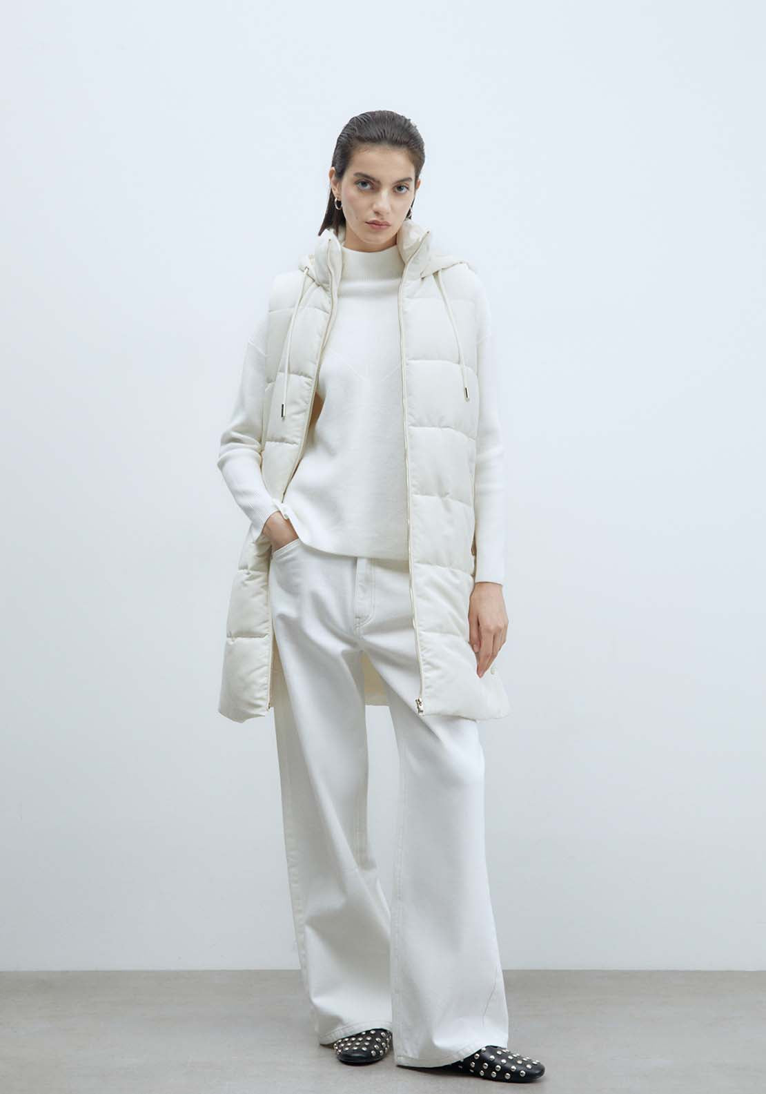 Sfera Zip Long Gilet - Off White 2 Shaws Department Stores