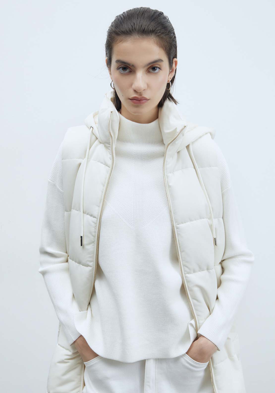 Sfera Zip Long Gilet - Off White 1 Shaws Department Stores