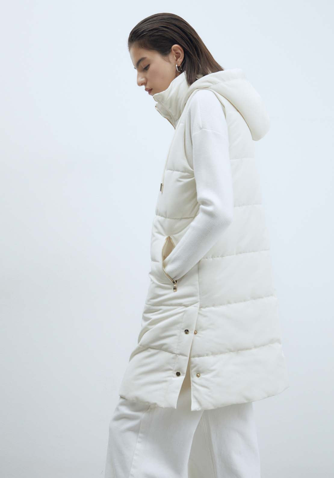 Sfera Zip Long Gilet - Off White 4 Shaws Department Stores