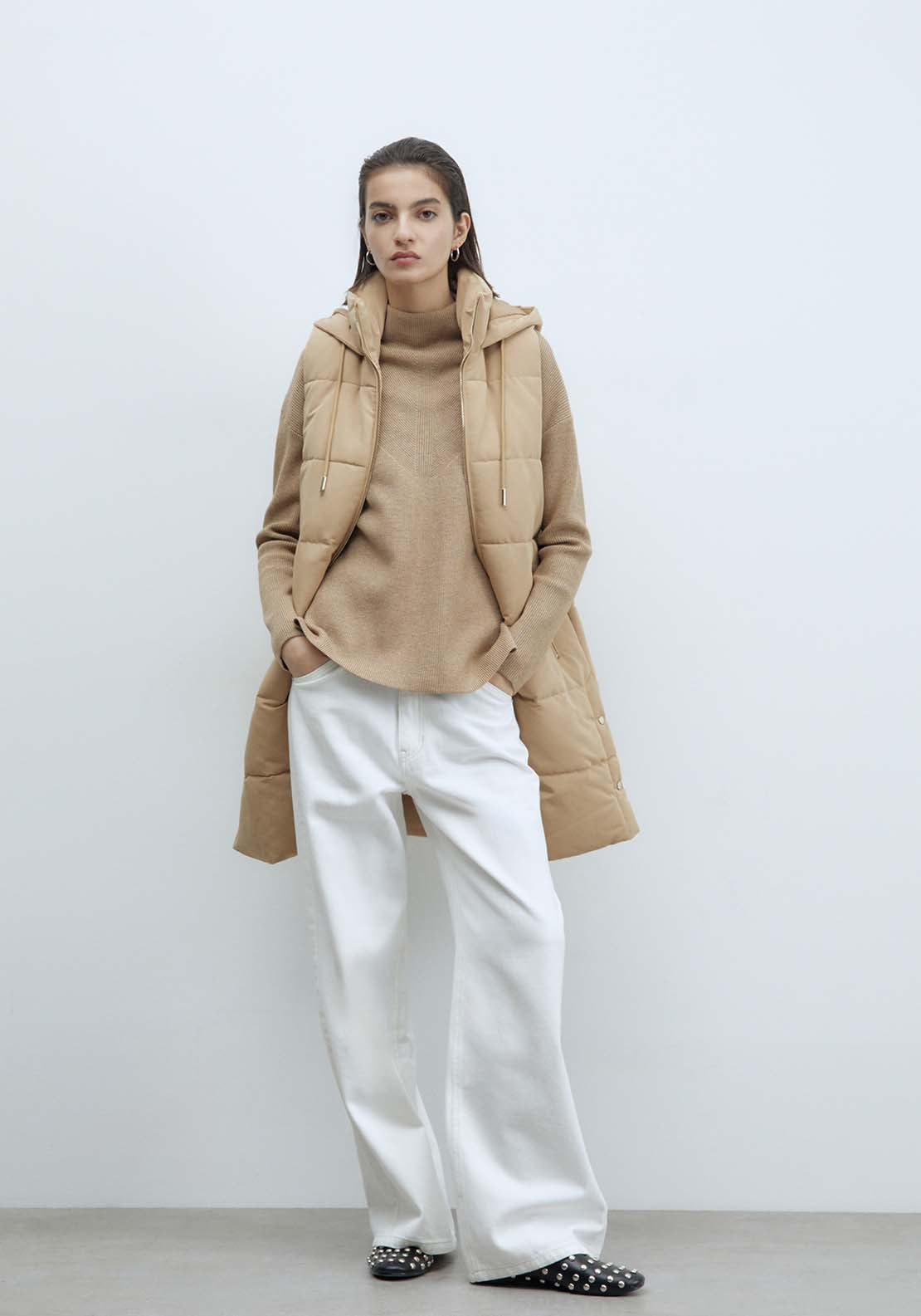 Sfera Zip Long Gilet - Camel 2 Shaws Department Stores