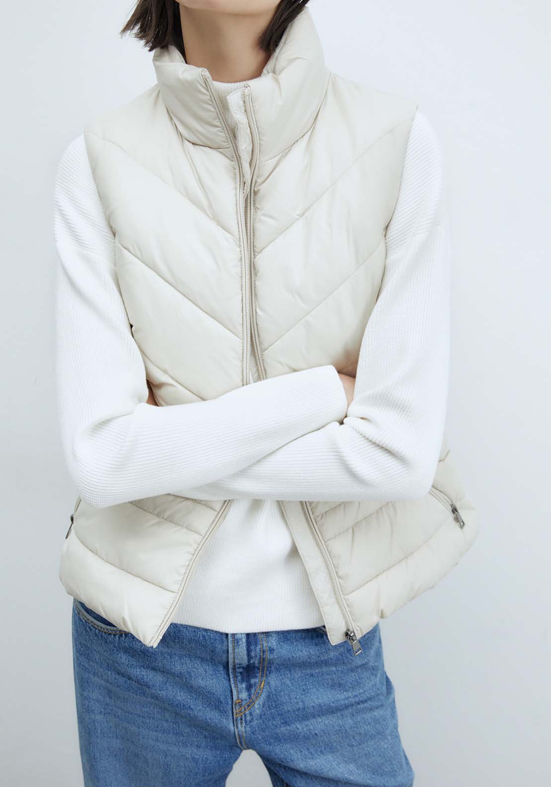 Sfera Plain Short Gilet - Ecru 2 Shaws Department Stores