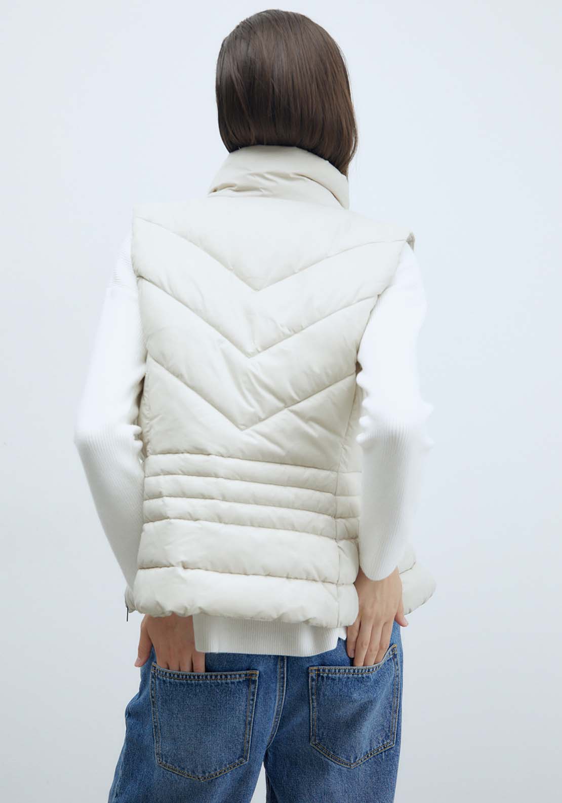 Sfera Plain Short Gilet - Ecru 3 Shaws Department Stores