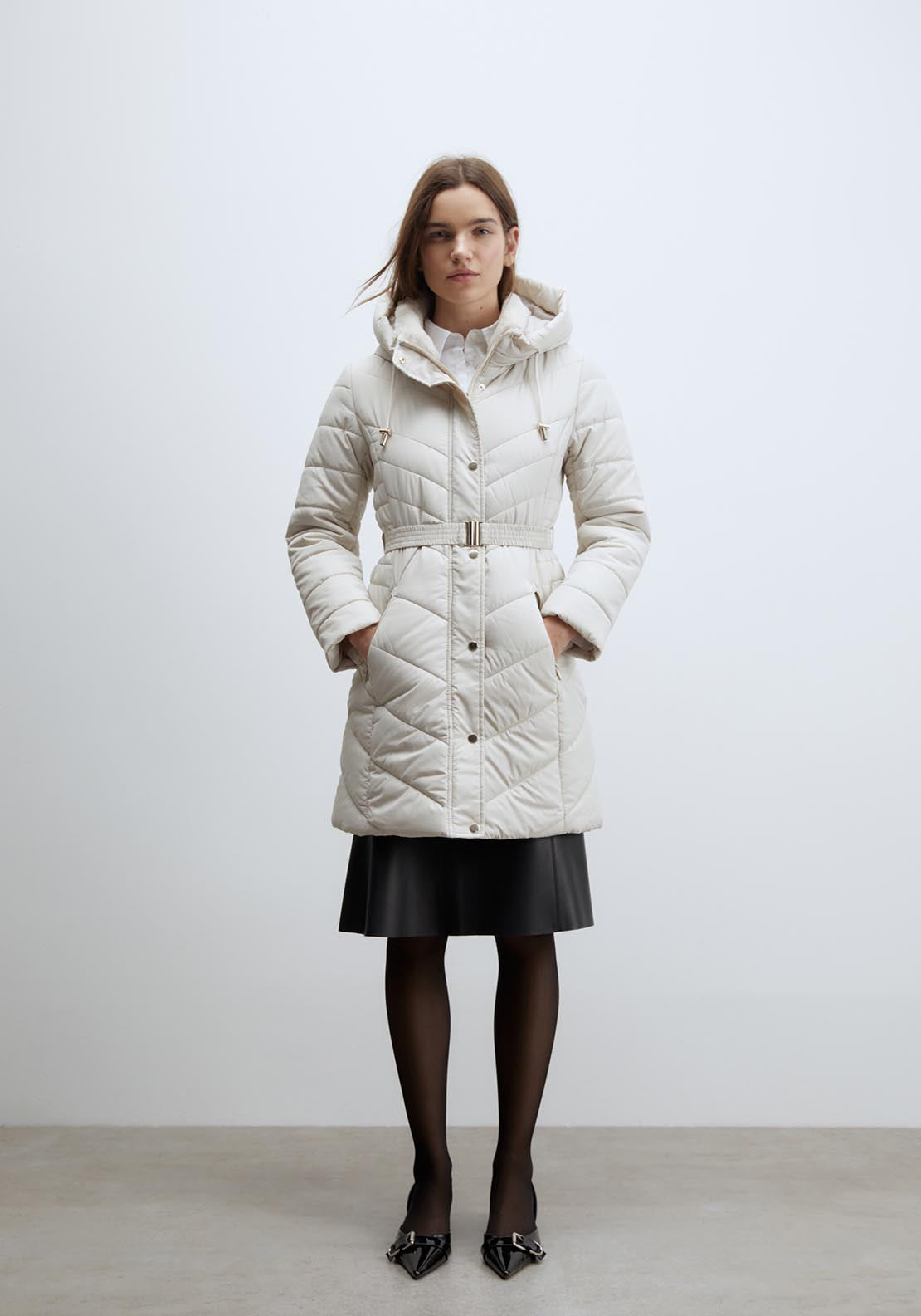 Sfera Long parka - Ecru 1 Shaws Department Stores