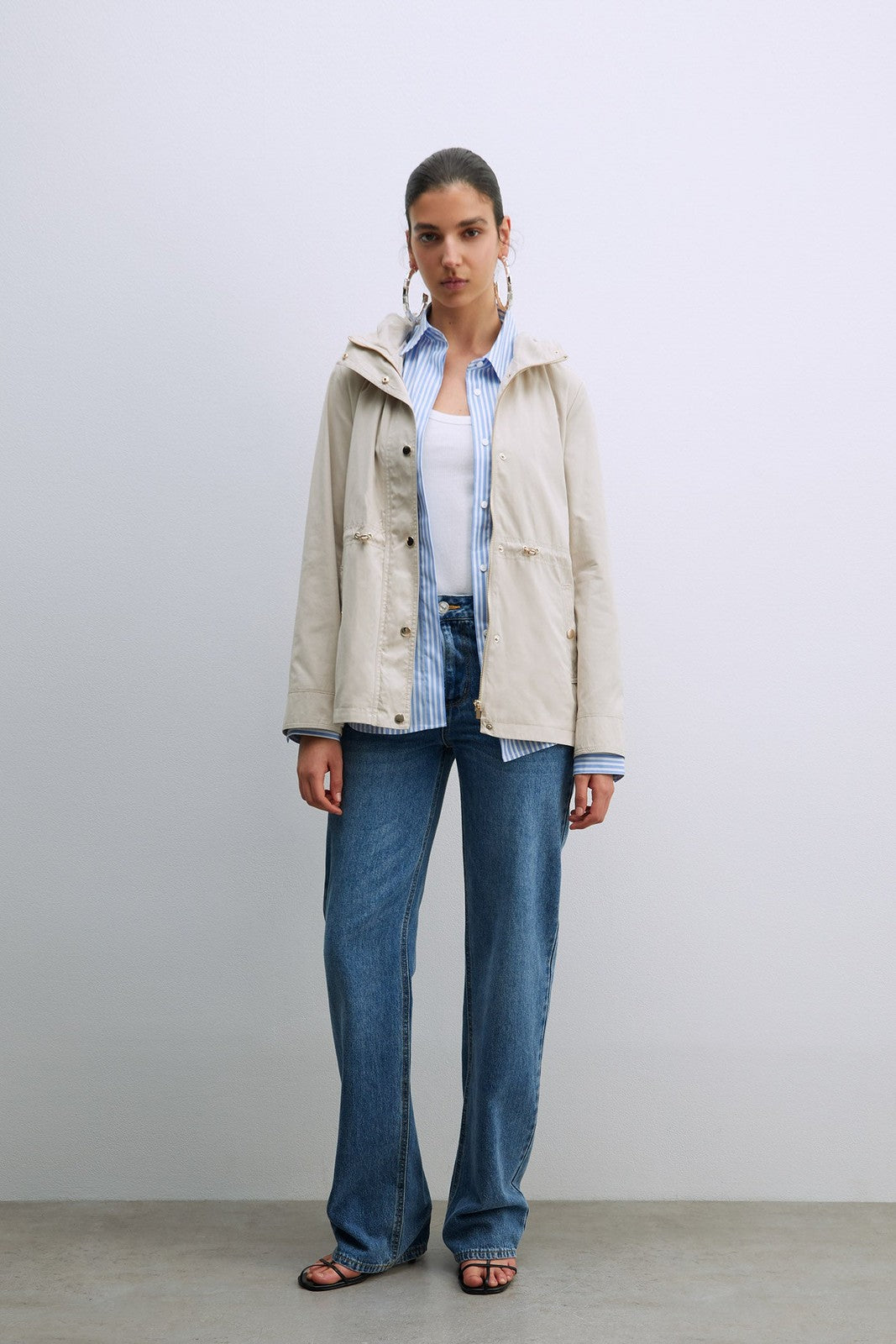 Sfera Hooded Parka W Snitched Waist - Grey 3 Shaws Department Stores
