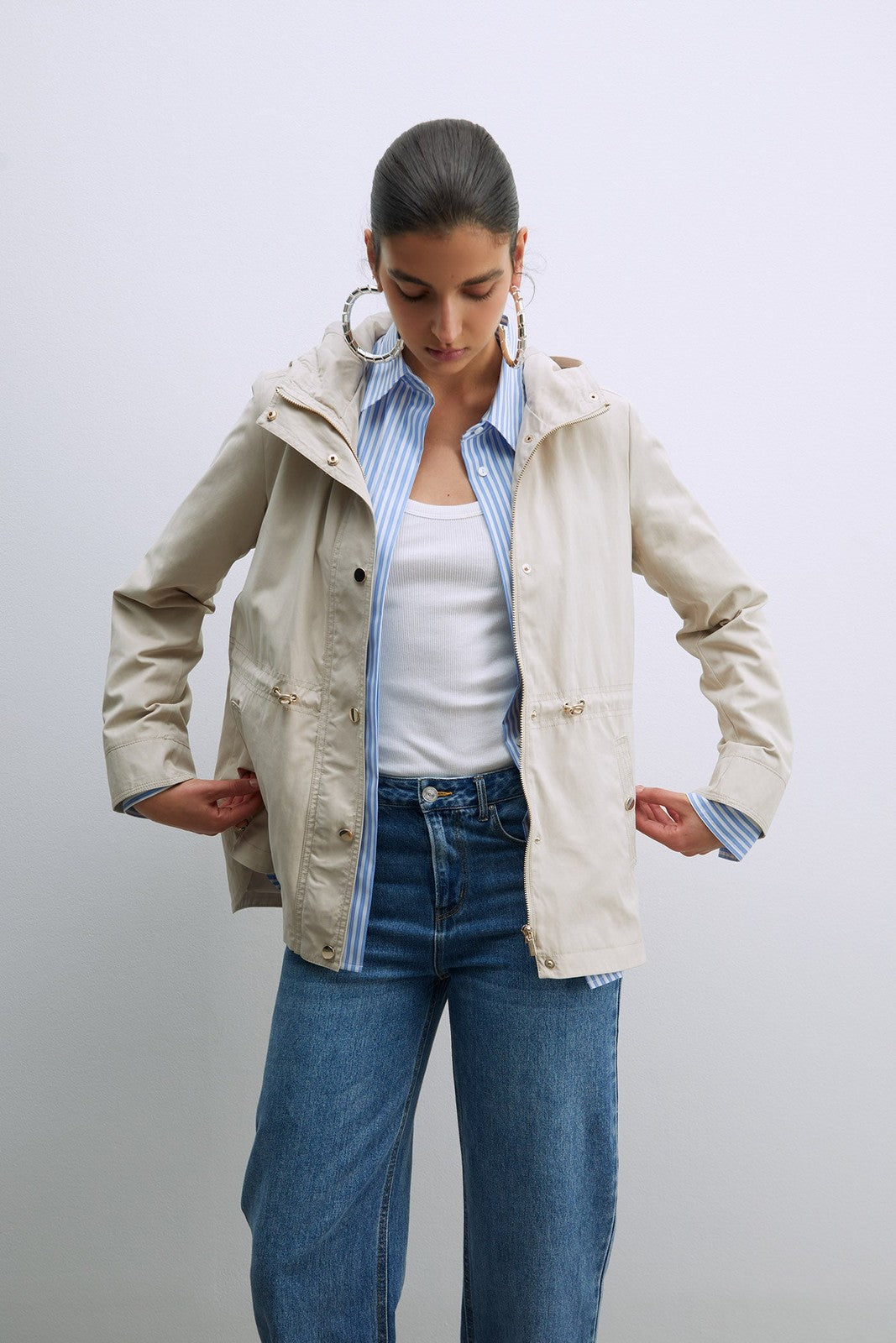 Sfera Hooded Parka W Snitched Waist - Grey 1 Shaws Department Stores