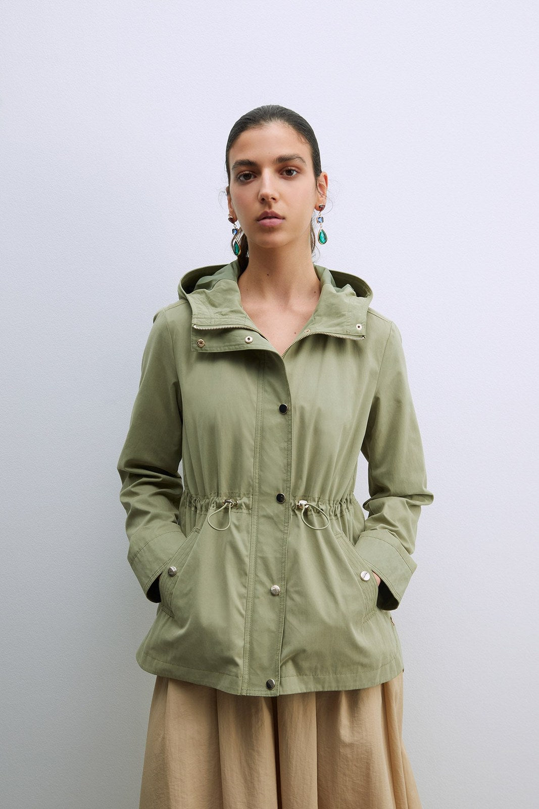 Sfera Hooded Parka W Snitched Waist - Khaki 1 Shaws Department Stores