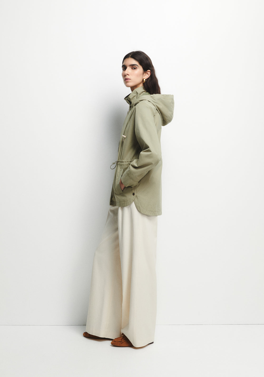 Curved Hem Parka - Beige